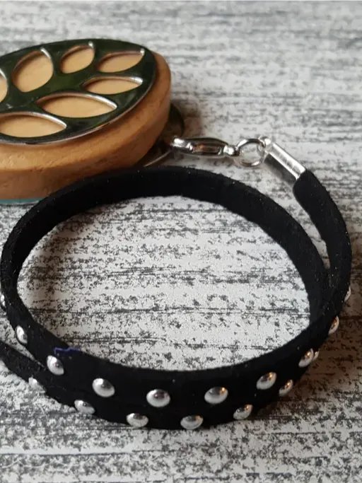 Black Faux Suede Stud Wrap Bracelet | Handmade Accessory for Bellabeat Leaf Urban & Ivy product image (2)