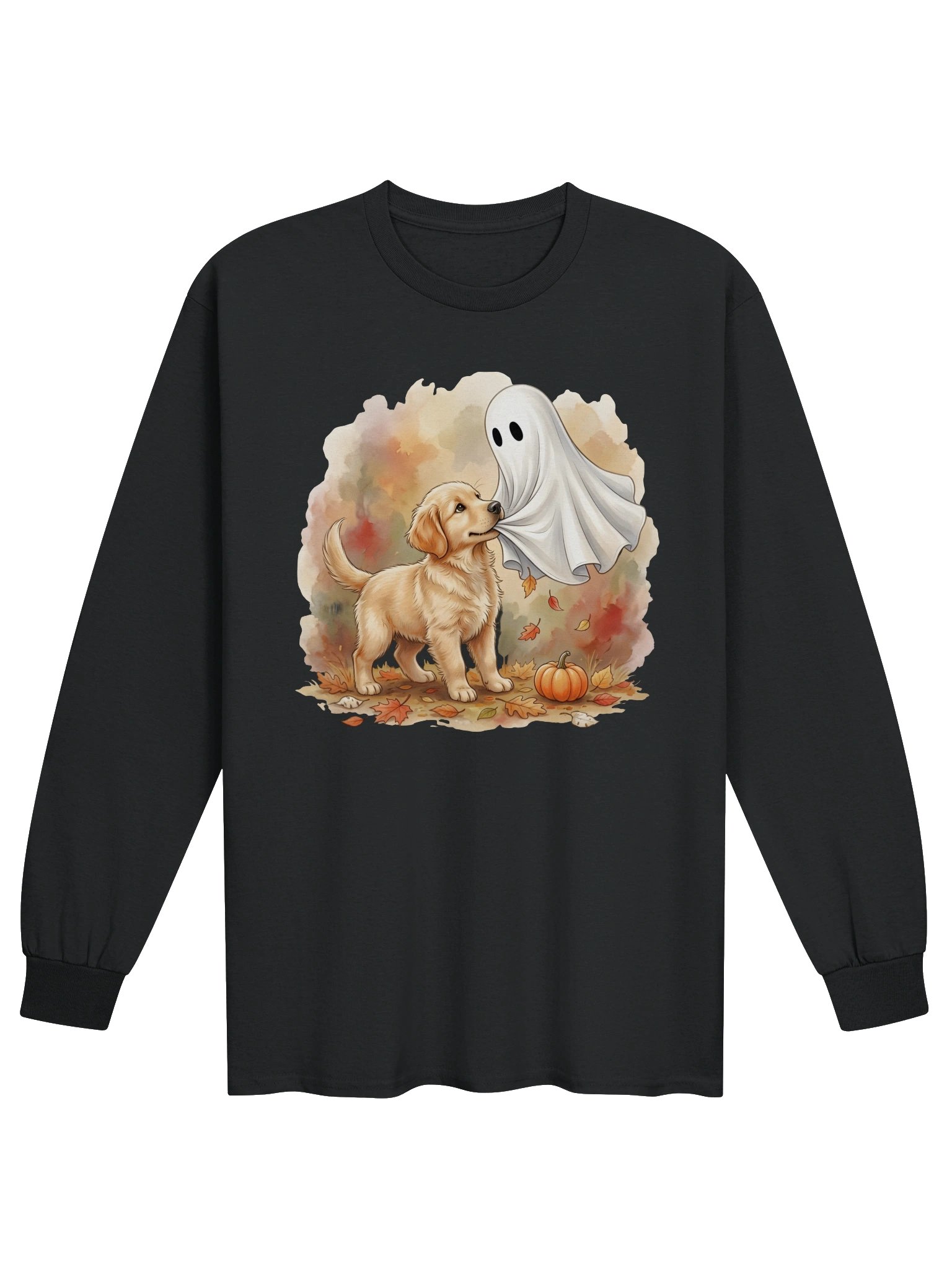 Golden Puppy & Ghost - Cozy Autumn Long Sleeve Tee product image (1)