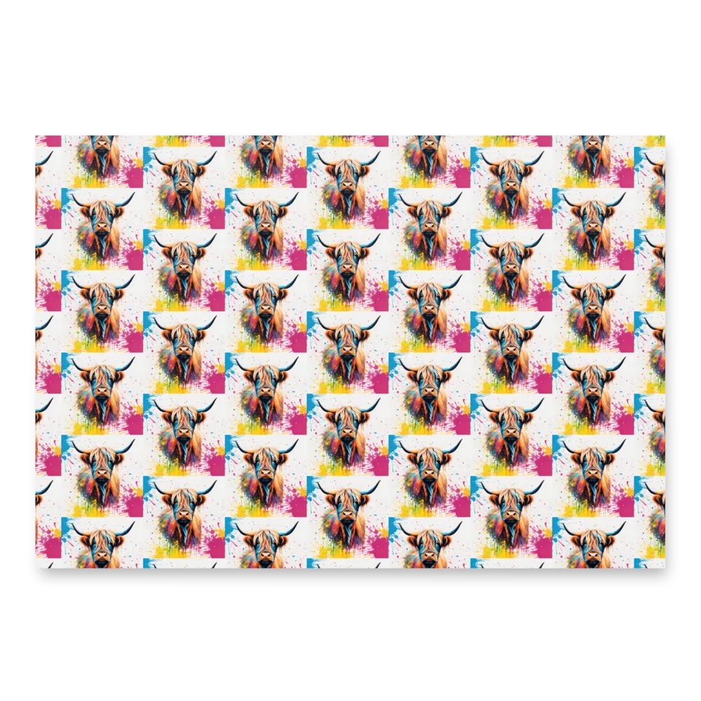 Multi Coloured Paint Splash Highland Cow Wrapping Paper product image (3)
