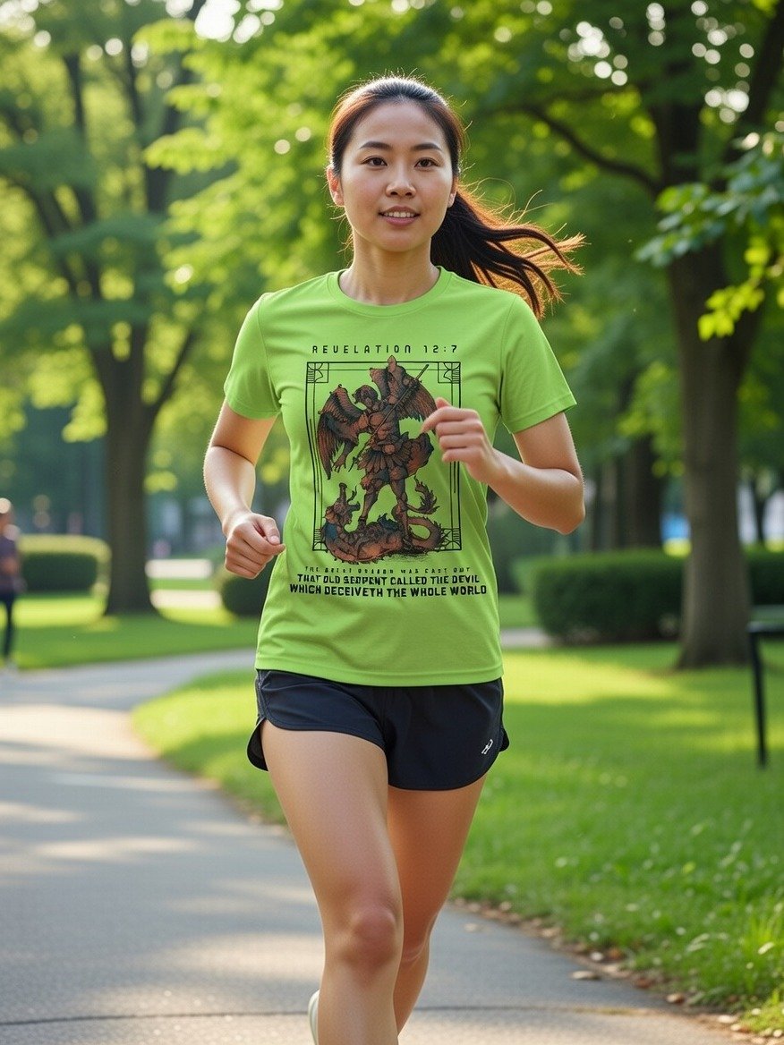 Epic Revelation 12:7 Christian T-Shirt – Archangel Michael Slaying the Dragon in Vintage Ancient Bible Art Style Tee product image (4)