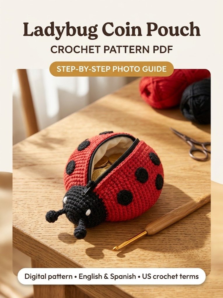 Ladybug Coin Pouch Crochet Pattern PDF – Zippered Change Purse product image (2)