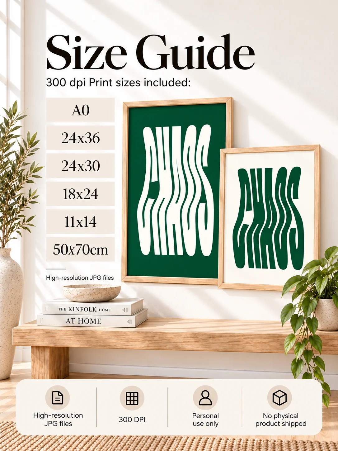 CHAOS Wavy Typography Poster, Green Cream Retro Print, Funky Modern Wall Art, Bold Digital Download, Groovy Decor product image (3)