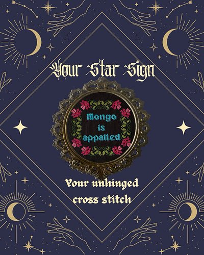 Your star sign, your unhinged cross stitch ✨ I'm not an astrology girlie so pls be nice, I tried 🫣

#crossstitch #gothcrossst...