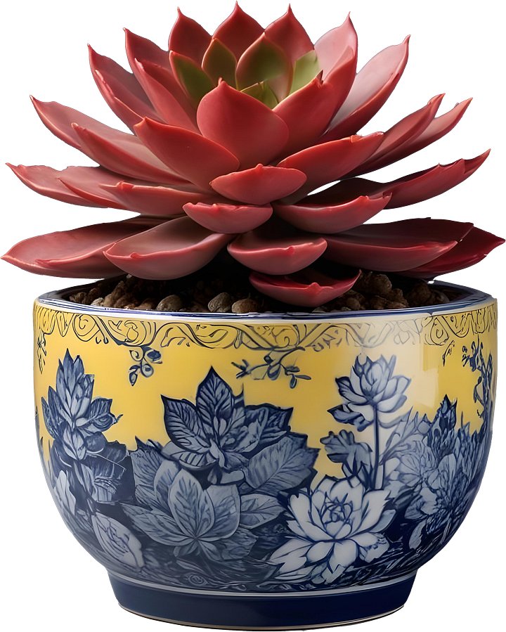 Chinese Porcelain Pot with Yellow and Navy Floral Design PNG product image (1)