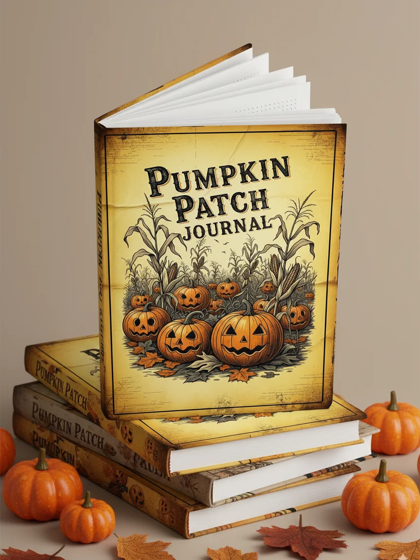 Pumpkin Patch Journal Cover, Digital Printable Halloween Journal, Fall Scrapbook, DIY Book Cover, October Planner Cover product image (5)