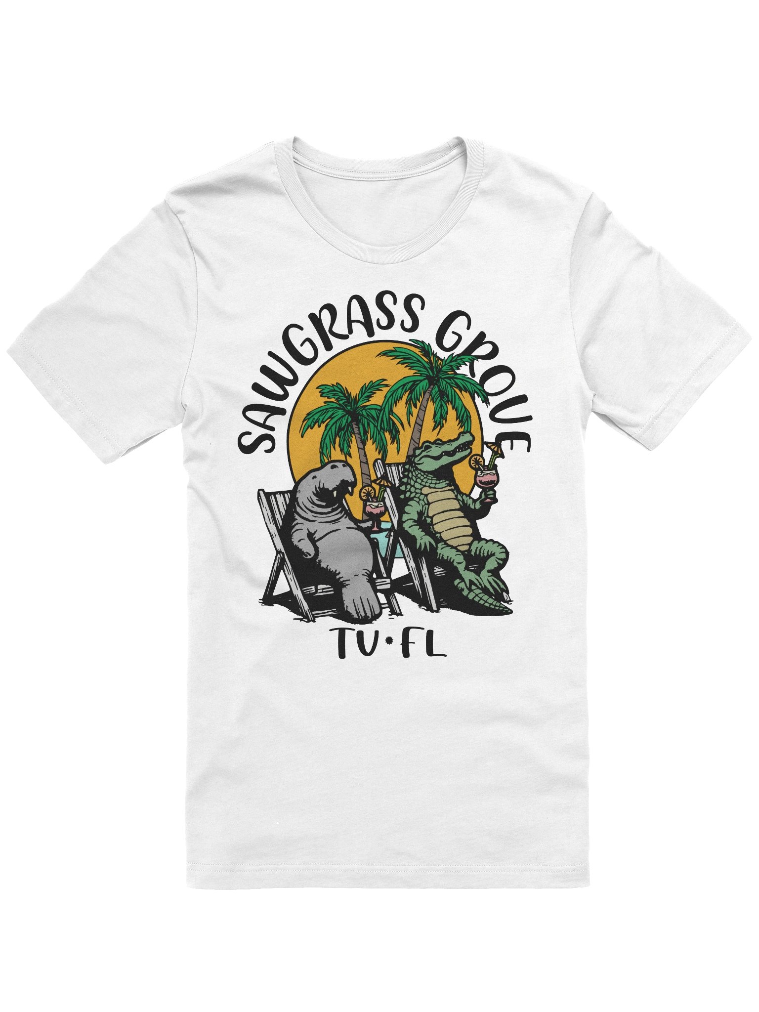 Sawgrass Grove TV Florida USA Fun Manatee Alligator Design T-shirt product image (1)