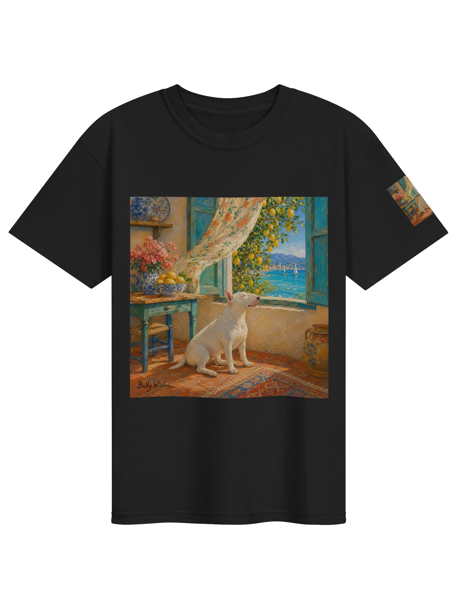 The Open Window – Mediterranean Bull Terrier T-Shirt product image (1)