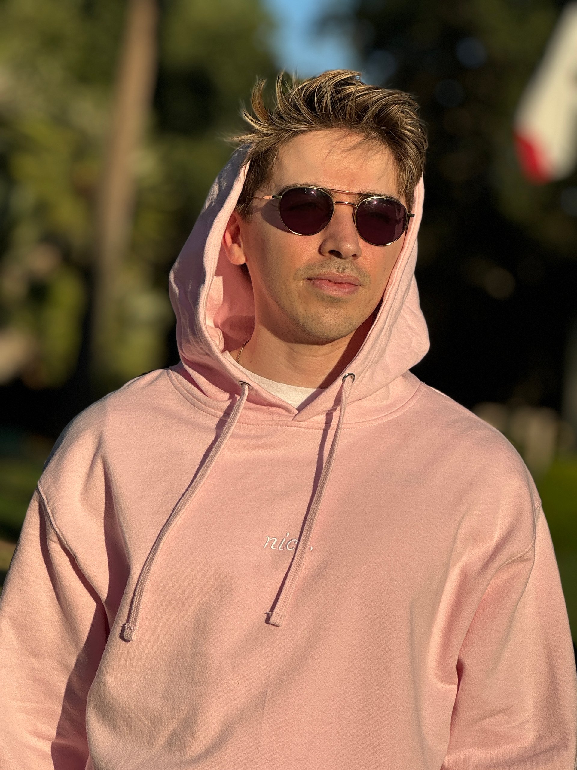 Nice. Embroidered Hoodie (Pink/White) product image (7)