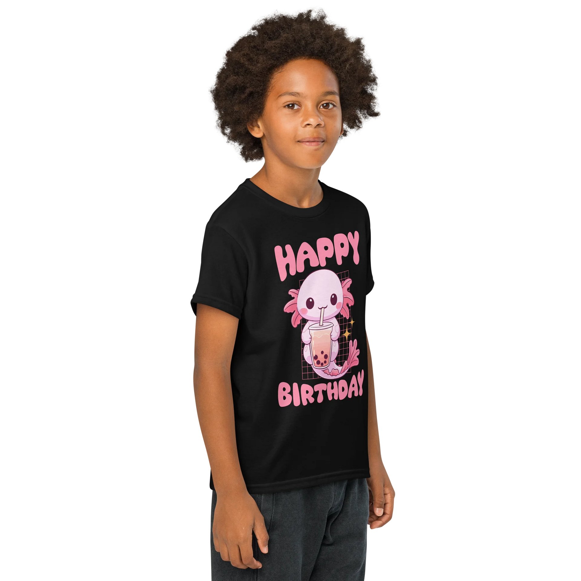 Happy Birthday (Axolotl Drinking Bubble Tea) T-Shirt For Kids product image (4)