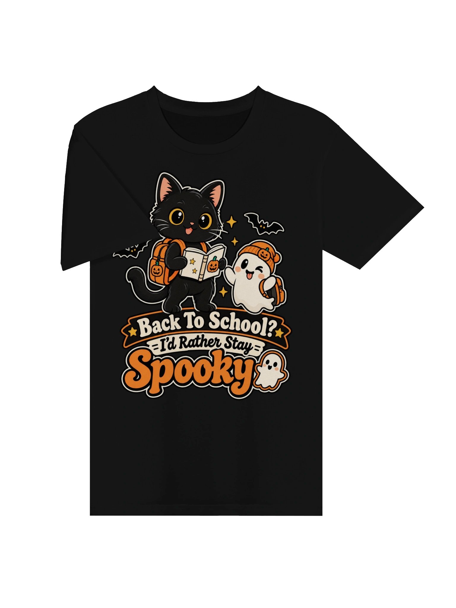 Back To School I'd Rather Stay Spooky T-Shirt | Cute Halloween Black Cat & Ghost Graphic Tee product image (27)