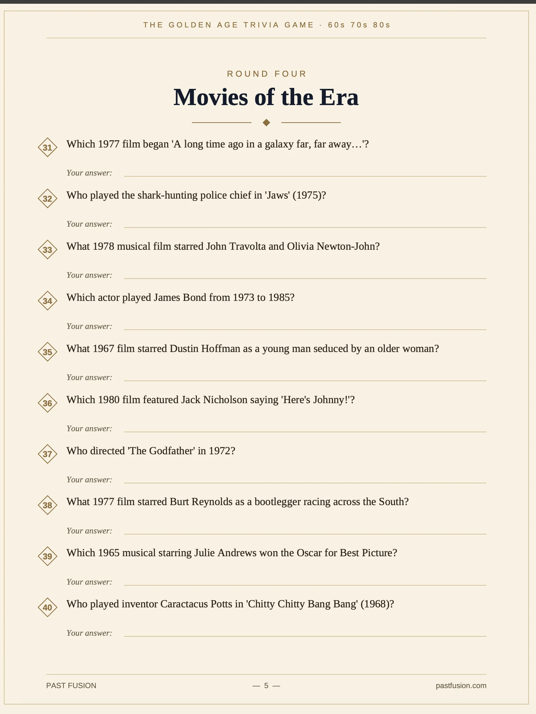 The Golden Age Trivia Game — 60s 70s 80s Edition (Printable PDF) product image (3)