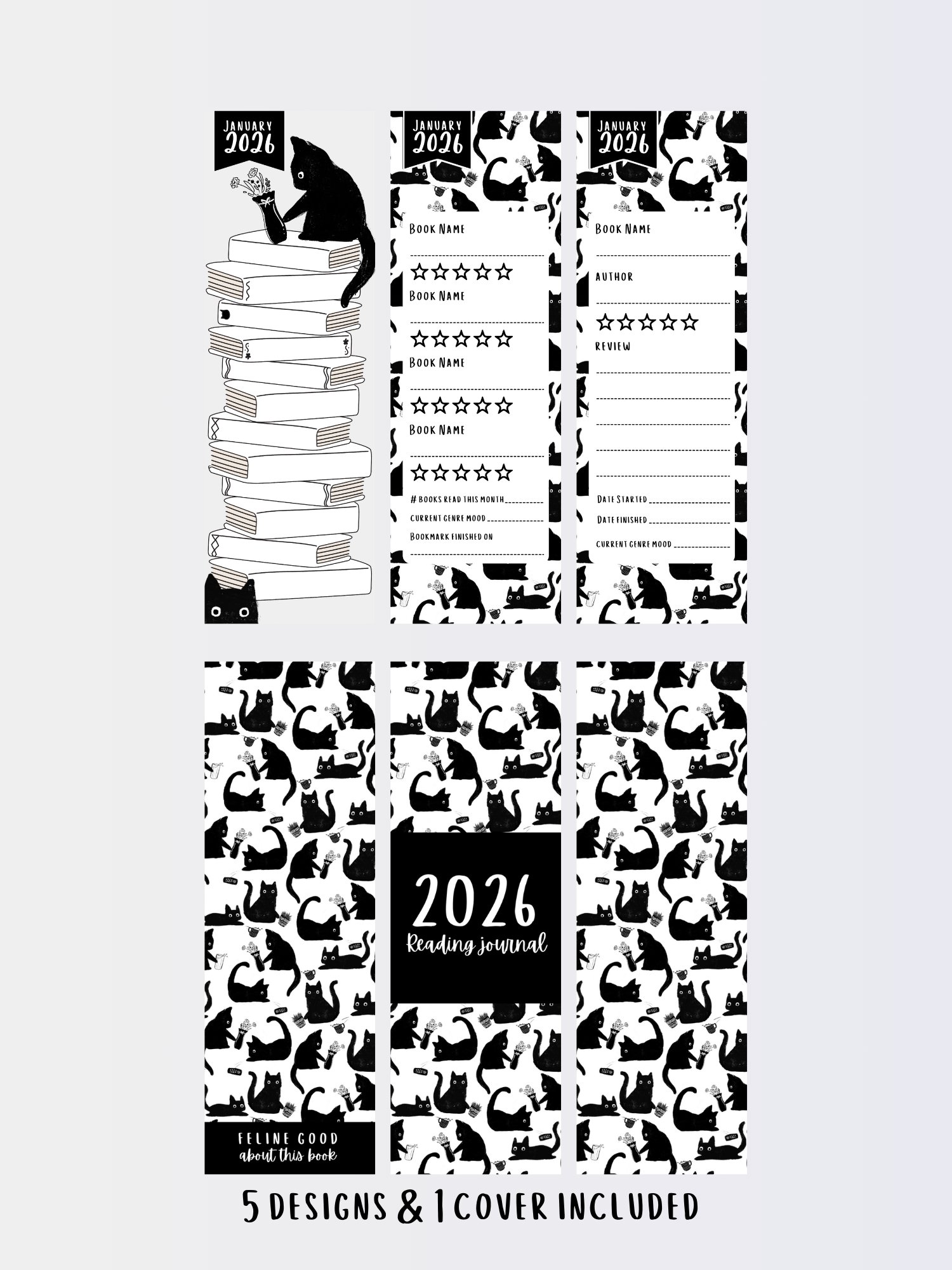 2026 Printable Reading Journal Bookmarks - Cat Themed product image (4)