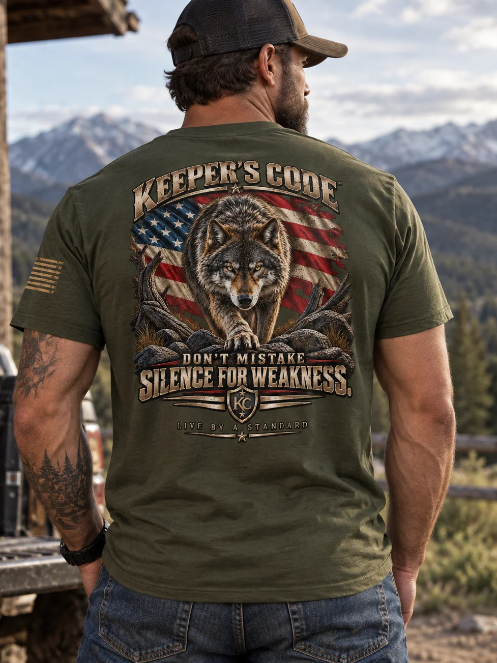 Men’s Silence For Weakness Wolf Patriotic Heavyweight T-Shirt product image (19)