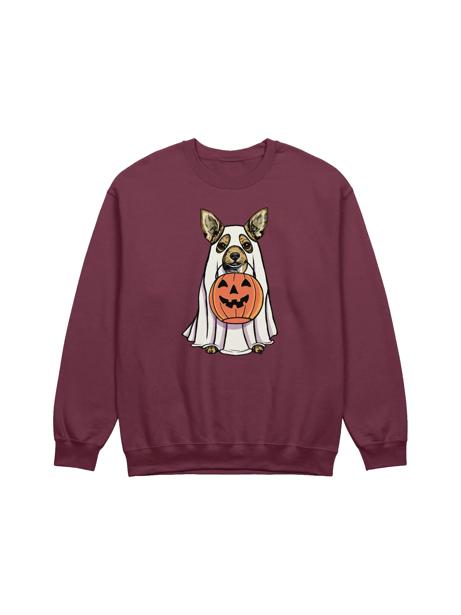 Funny Halloween Chihuahua Sweatshirt | Funny Chihuahua Wearing a Ghost Costume and Holding a Pumpkin Basket product image (1)