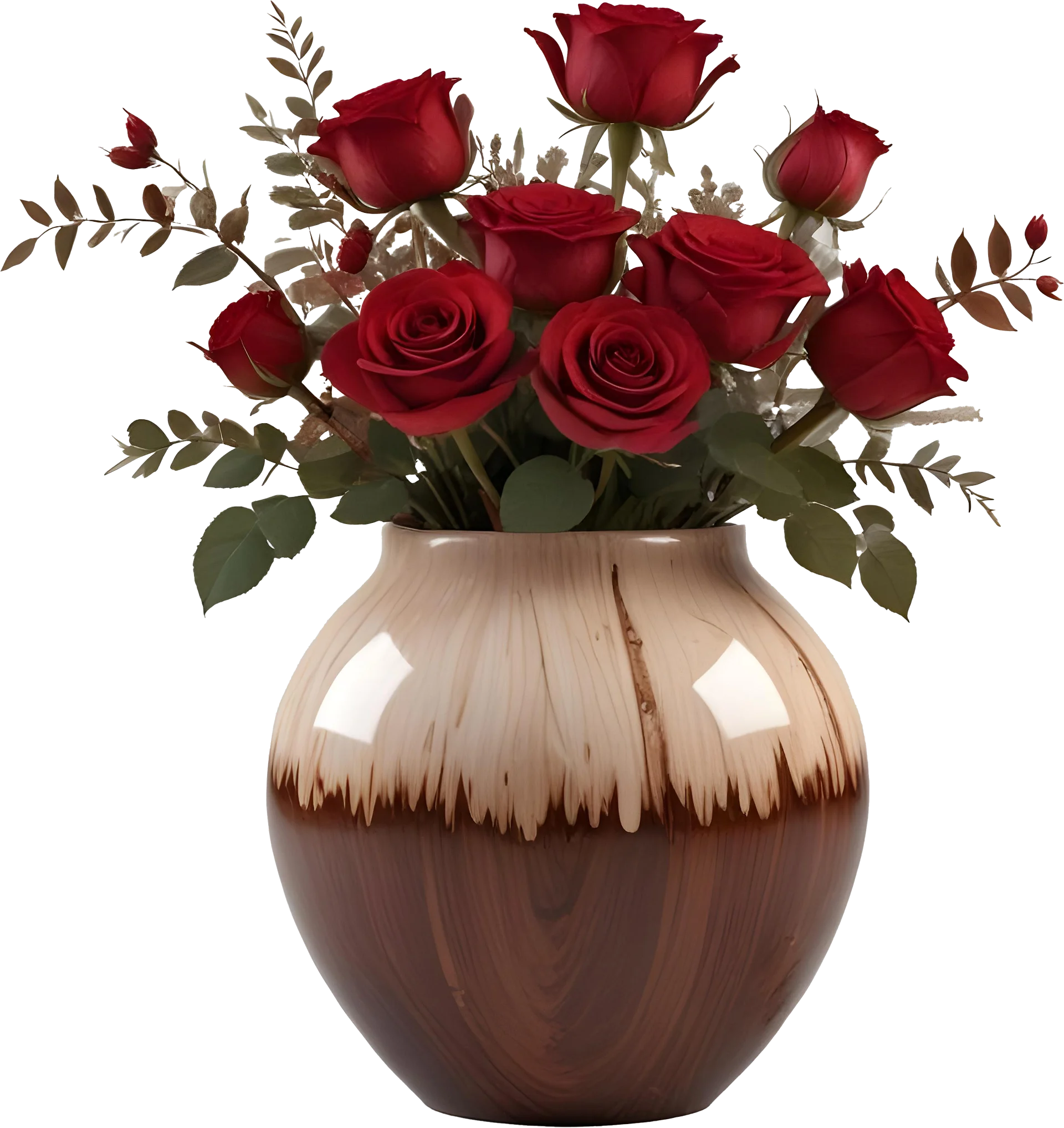 Rich Wooden Gradient Vase with Red Roses PNG product image (1)