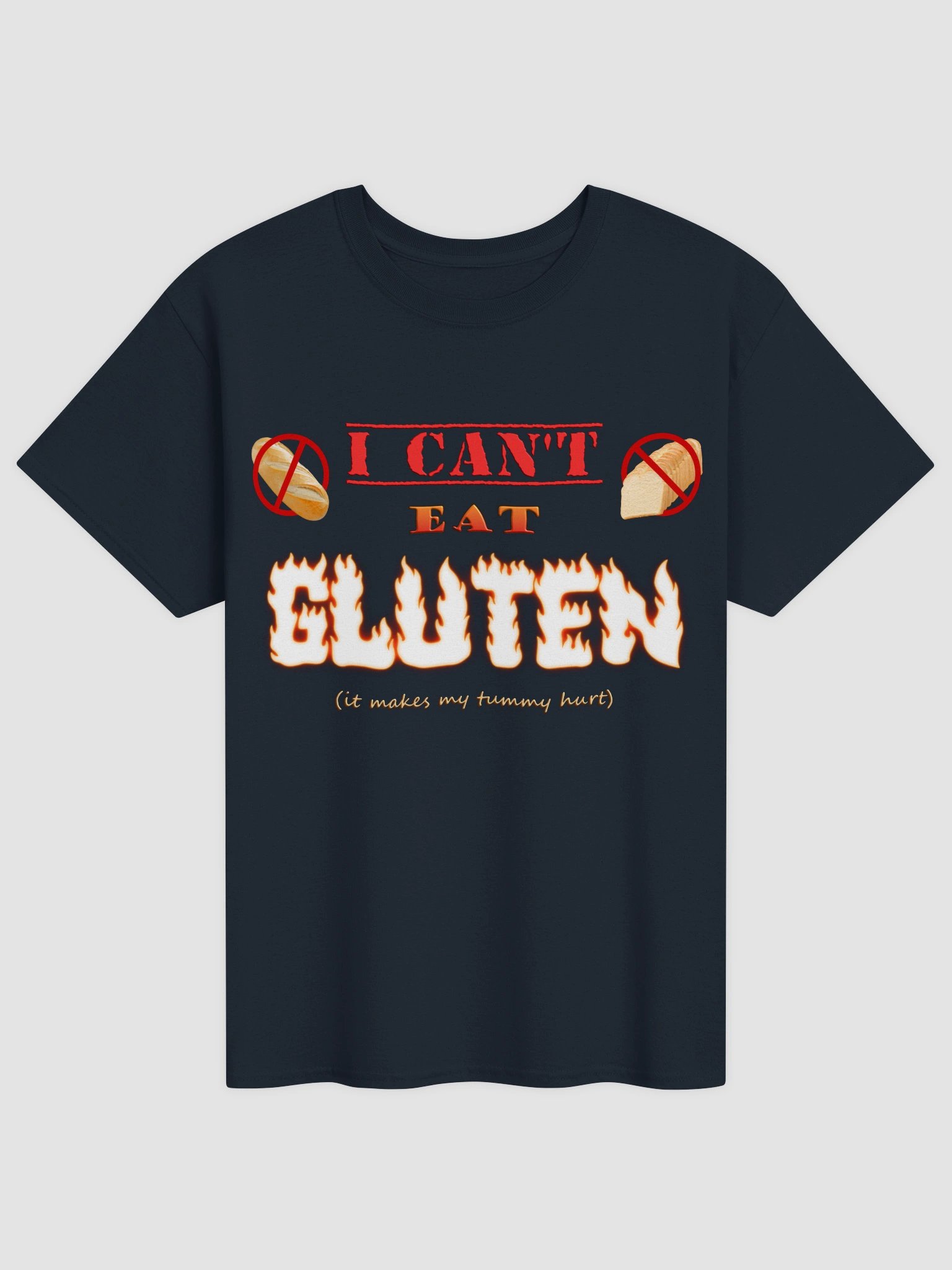 I can't eat gluten (it makes my tummy hurt) T-shirt product image (2)