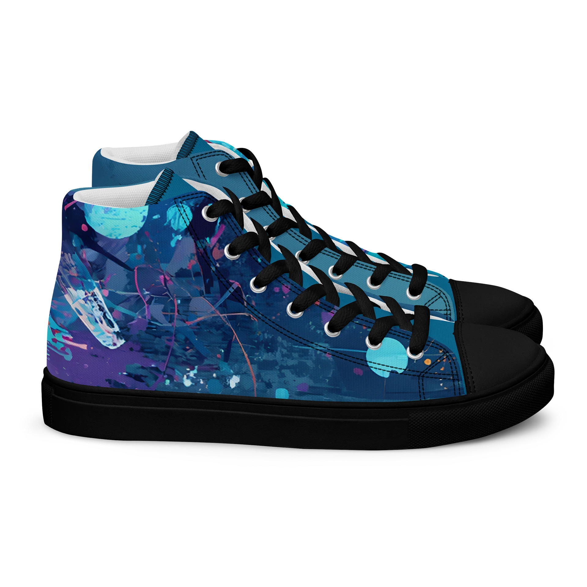 Neon Blue Graffiti Cross Mens High Top Shoes product image (4)