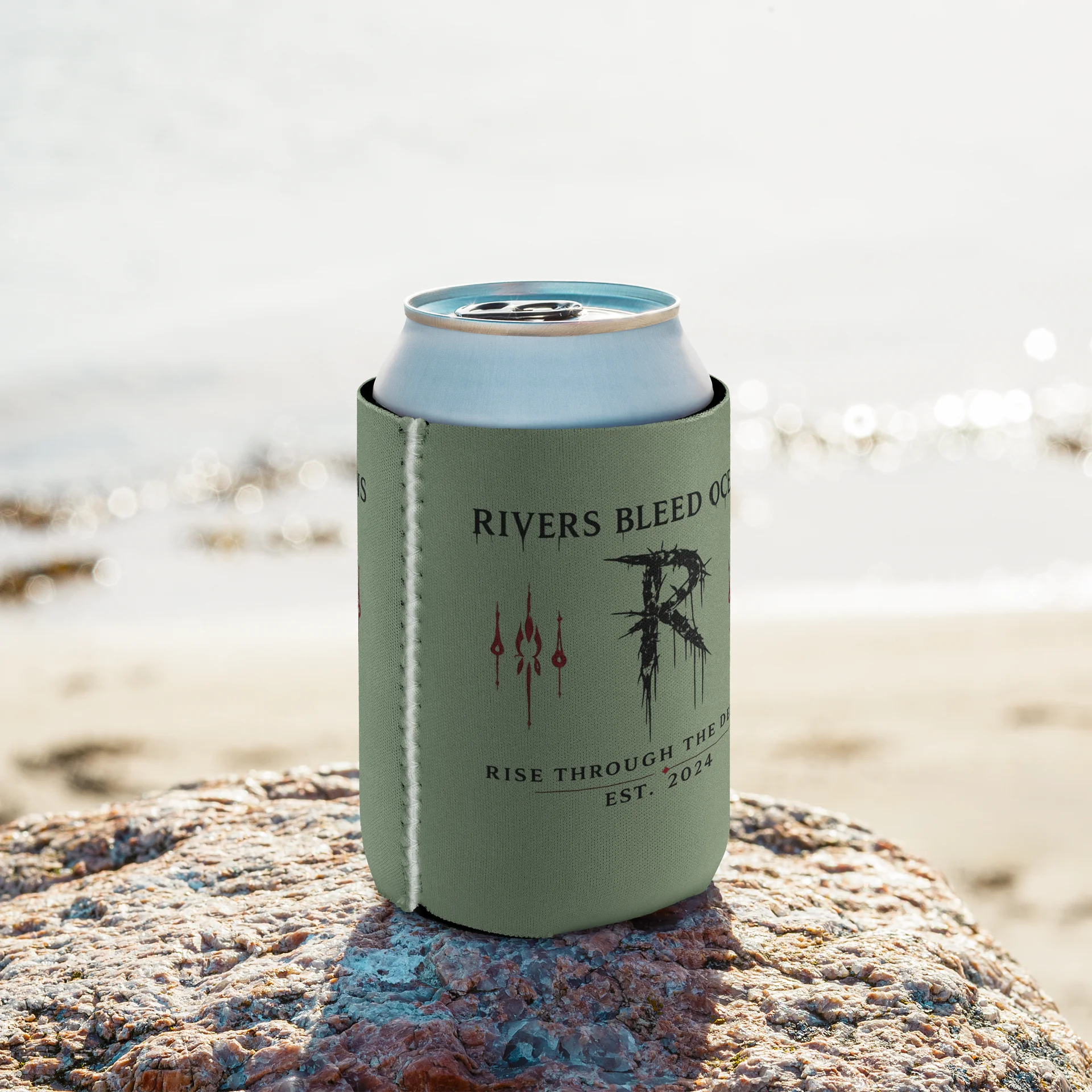 RIVERS BLEED OCEANS Coozie — Est.-Military Green product image (8)