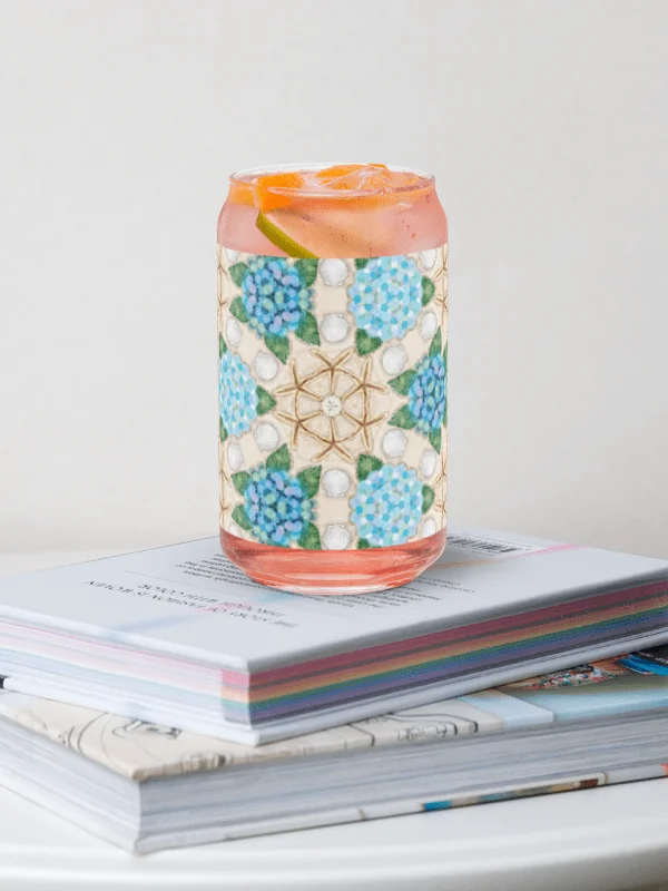 Seaside Sips Hydrangeas & Starfish Glass | Elegant Can-Shaped Beach-Inspired Drinkware product image (6)