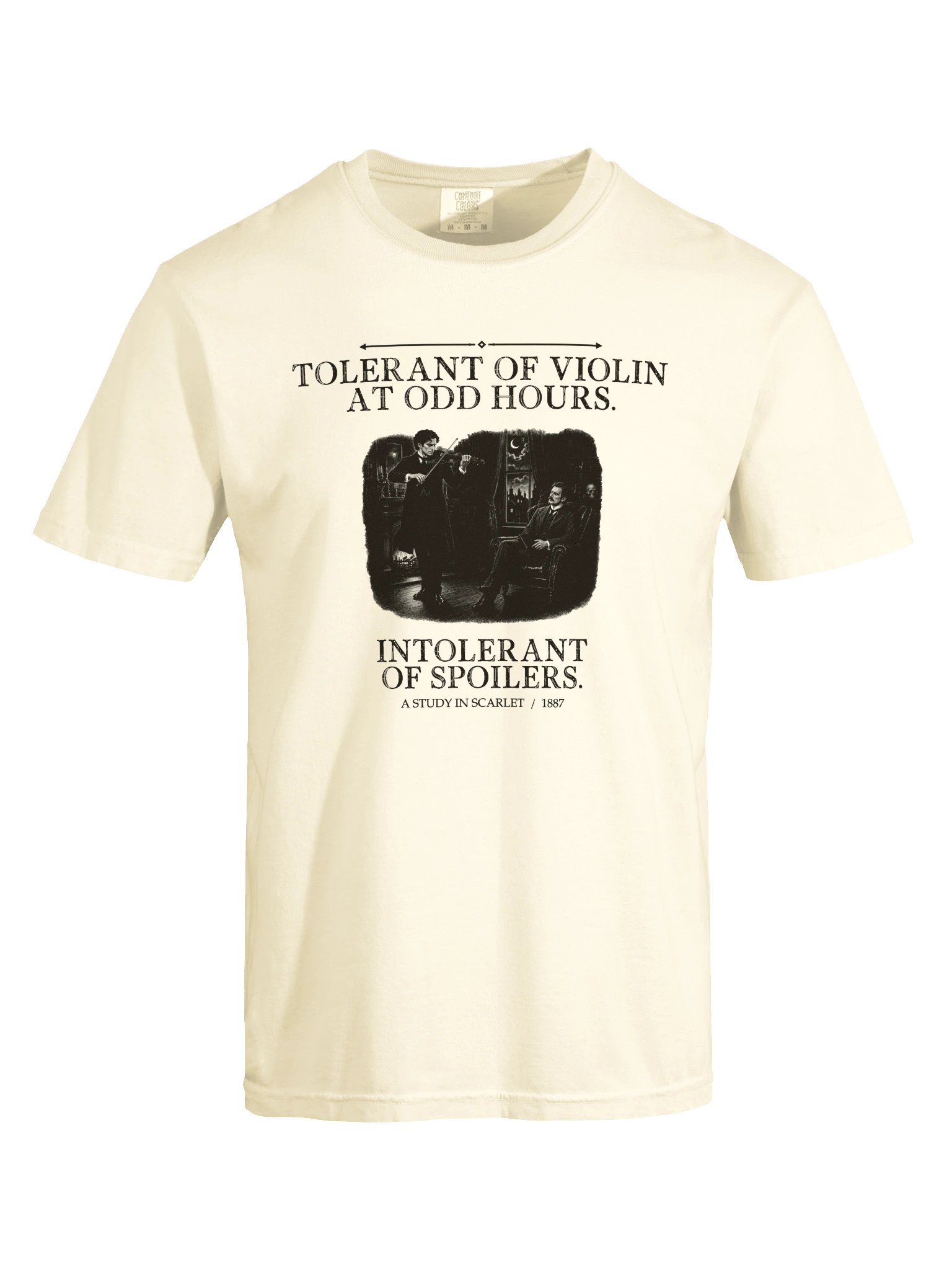 Tolerant Violin At Odd Hours Intolerant Spoilers -- A Study in Scarlet Tee (Light) product image (17)