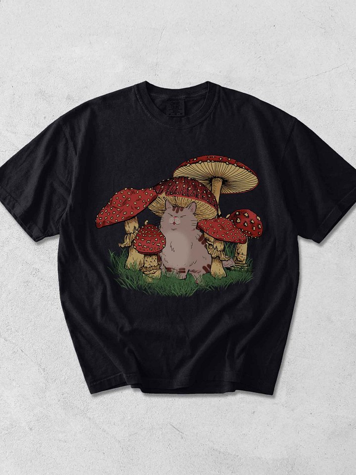 Cottagecore Mushroom Cat Shirt – Cute Cat Toadstool Tee, Whimsical Forest Aesthetic product image (1)
