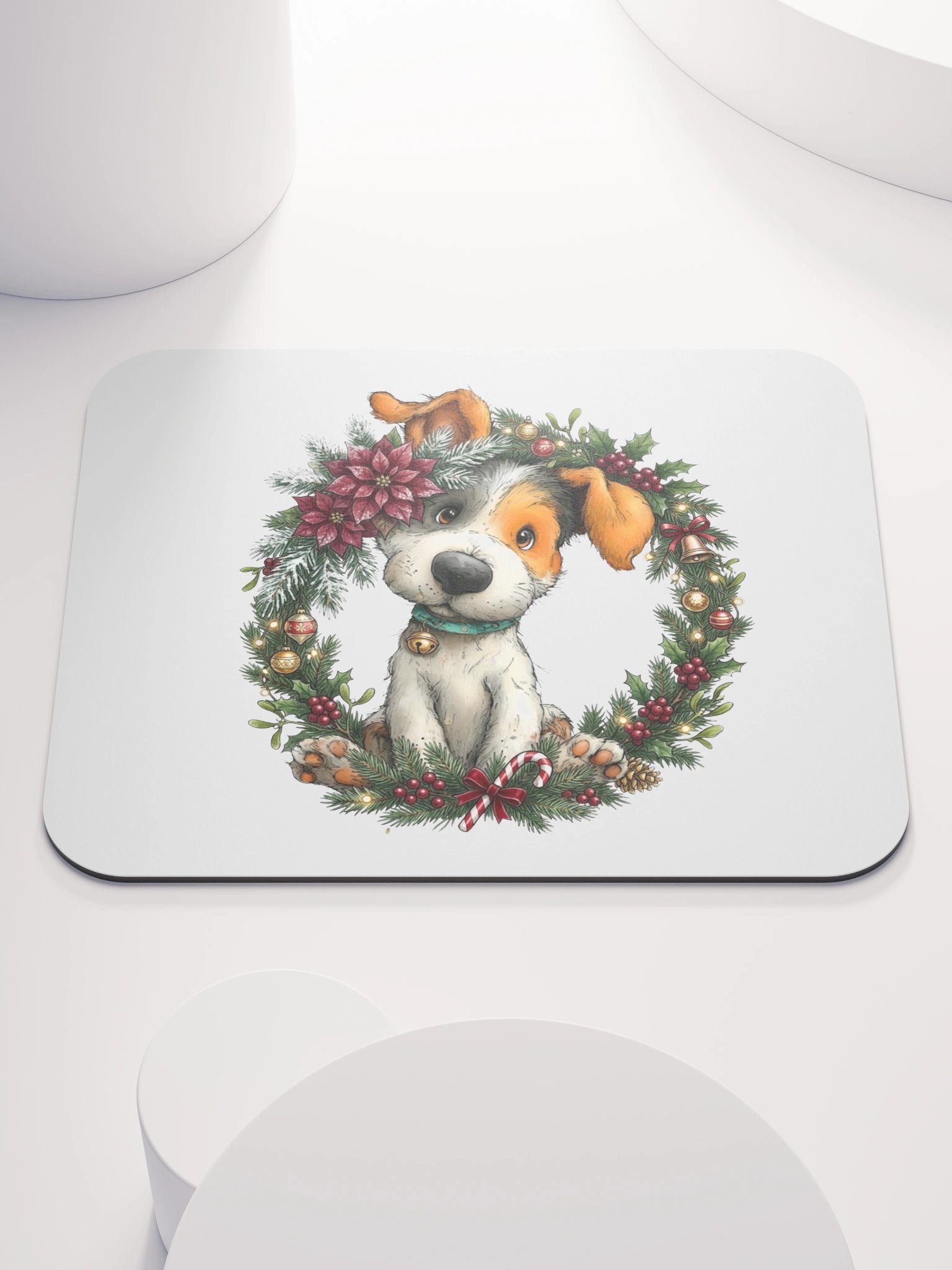 Christmas Dog Wreath Mouse Pad product image (1)