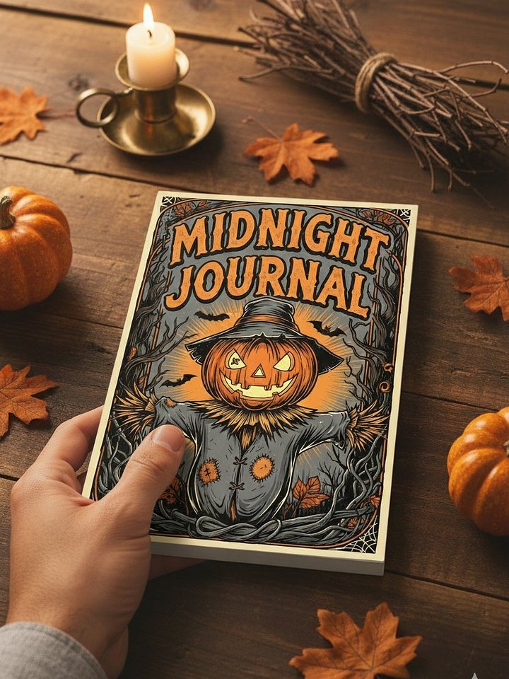 Midnight Journal Cover | Scarecrow Halloween Printable | Dark Academia Journal | Spooky Notebook Cover | Autumn Decor | DIY Book Cover | Instant Download product image (2)