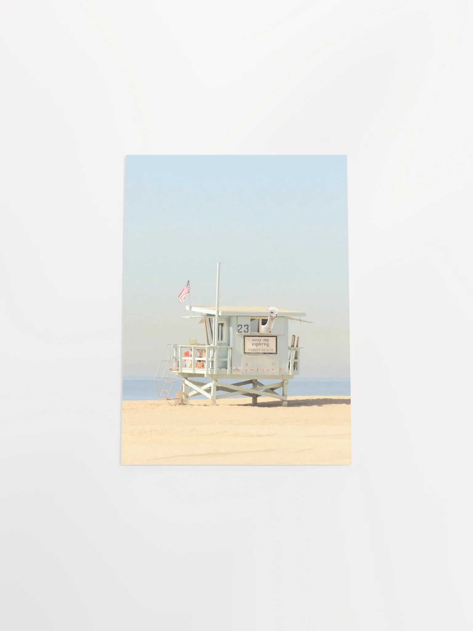 Never Stop Exploring Venice Beach Alpaca Lifeguard Tower Poster product image (50)