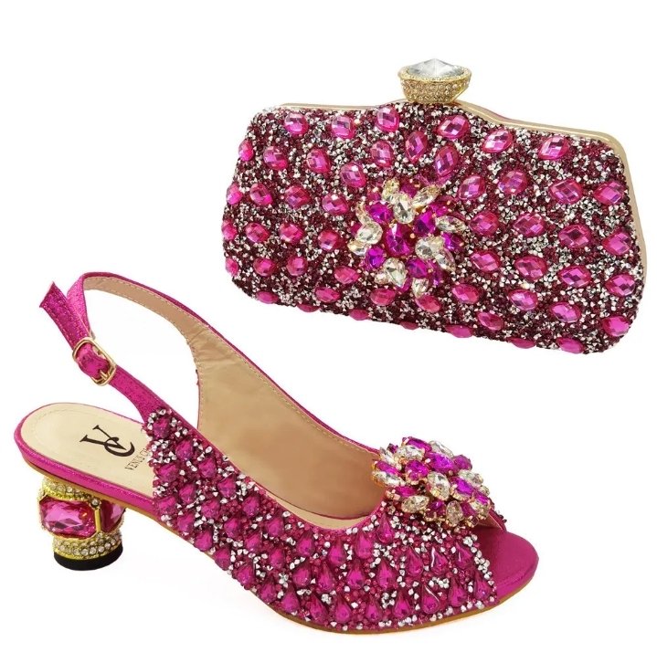 Luxury Italian Women's Rhinestone Shoes and Matching Bag Set – Elegant Platform Block Heel Sandals with Crystal Evening Clutch for Weddings, Parties & Special Occasions product image (1)