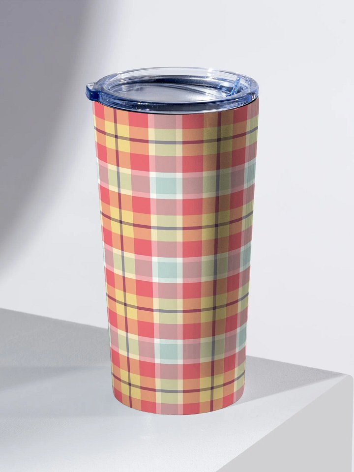 Coral Pink, Yellow, and Mint Plaid Travel Tumbler product image (1)
