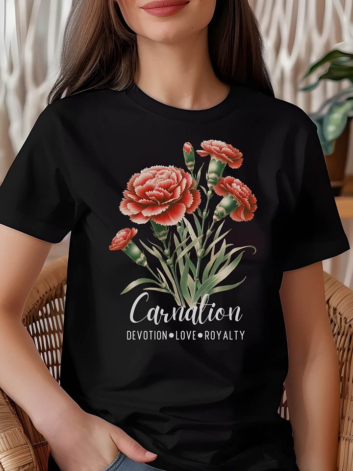 Carnation Birth Month Flower Tee for January: Reflecting Devotion, Love, Royalty: Perfect Gift For Her product image (1)