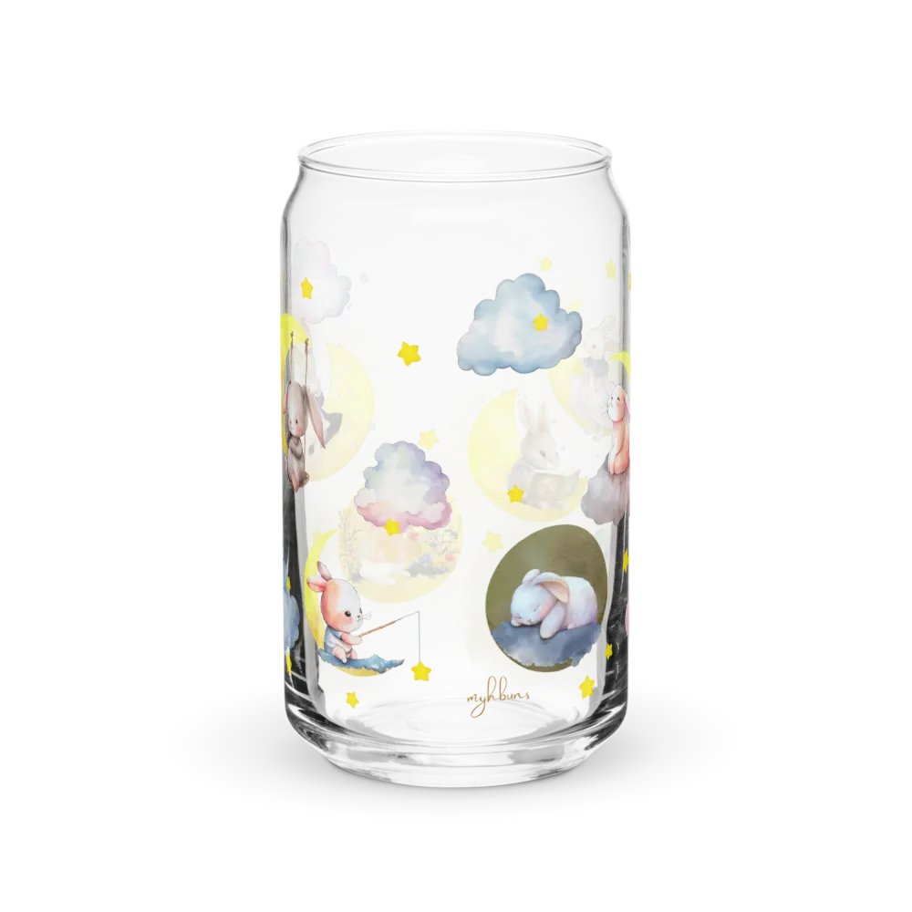 Bunny on the Moon Glass Sipper Can with Bamboo Lid & Straw – 16 oz | Whimsical Rabbit-Themed Can Glass | Cute Moon & Stars Design | Perfect for Iced Coffee, Smoothies, and More product image (2)