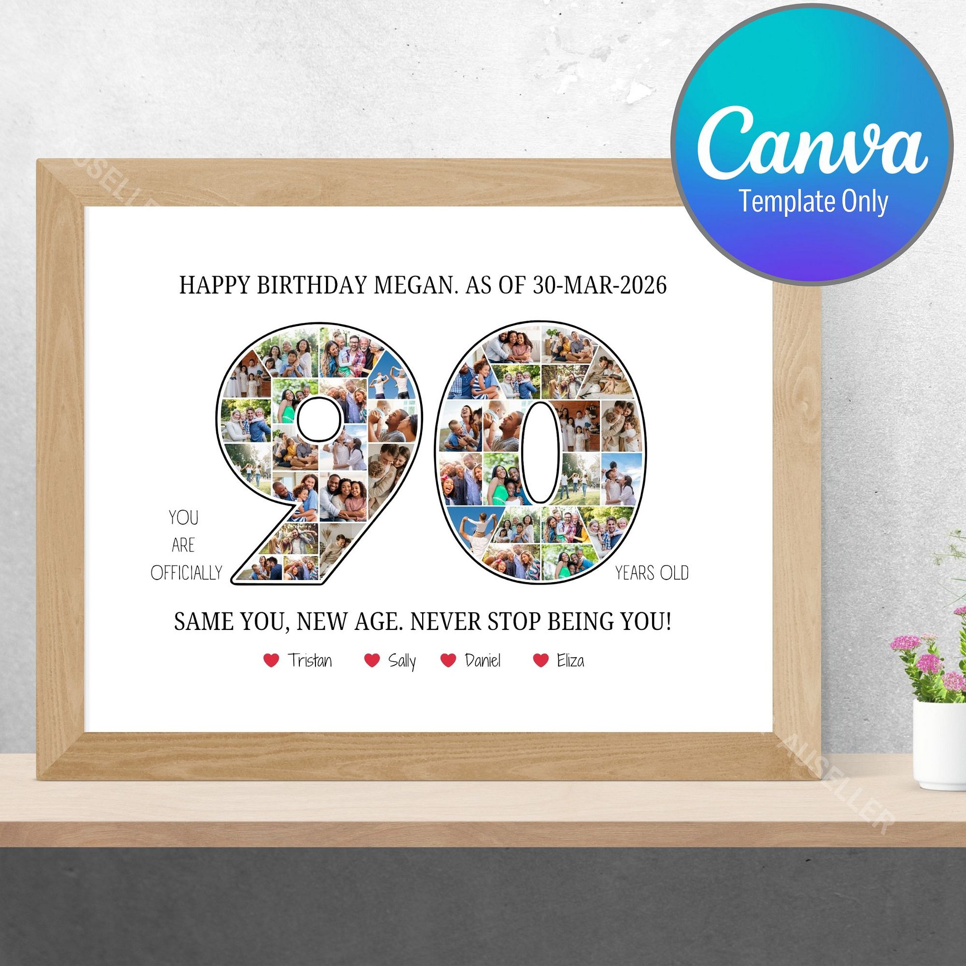 90th Birthday Photo Collage Poster - Canva Template | auseller