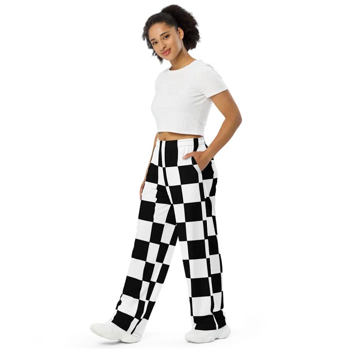 Black and White Big Squares/All-Over Wide Leg Pants Print by Sublicolor product image (2)
