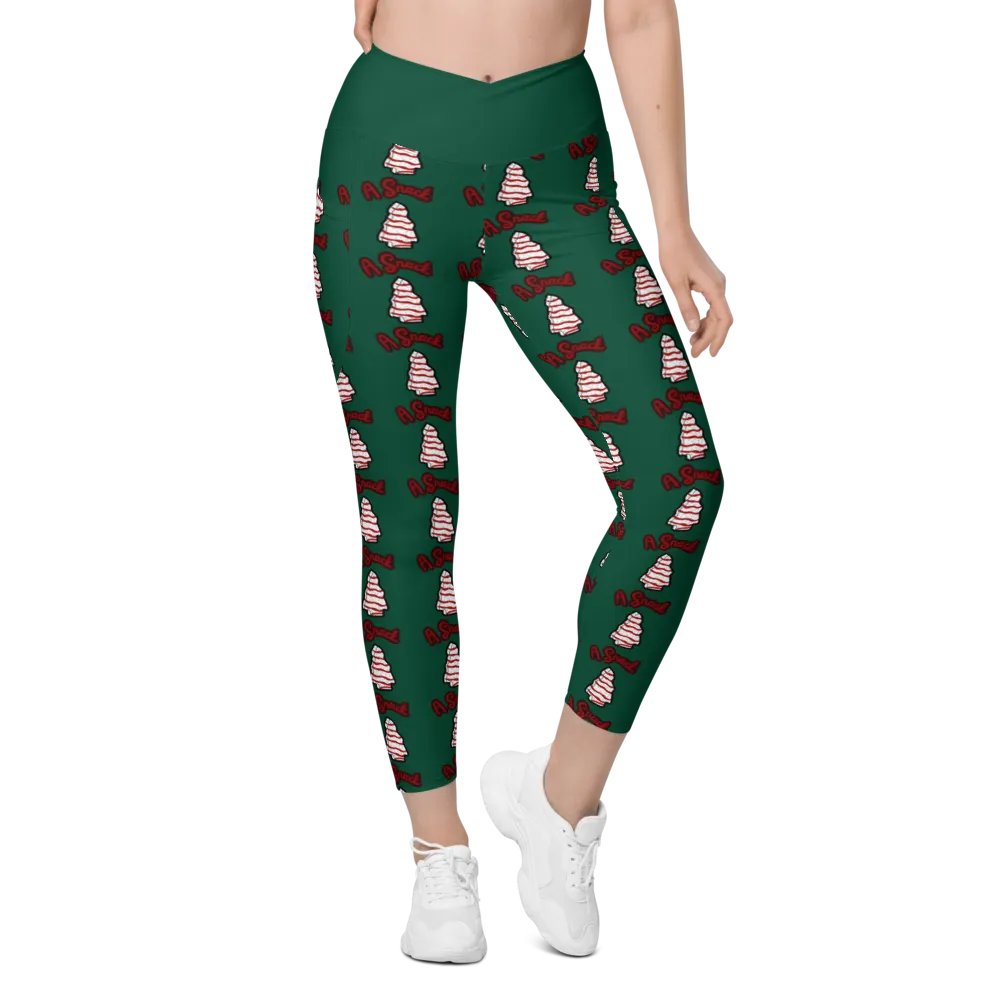Vanilla Holiday Snack Cake All-Over Print Green Crossover Leggings with Pockets product image (9)