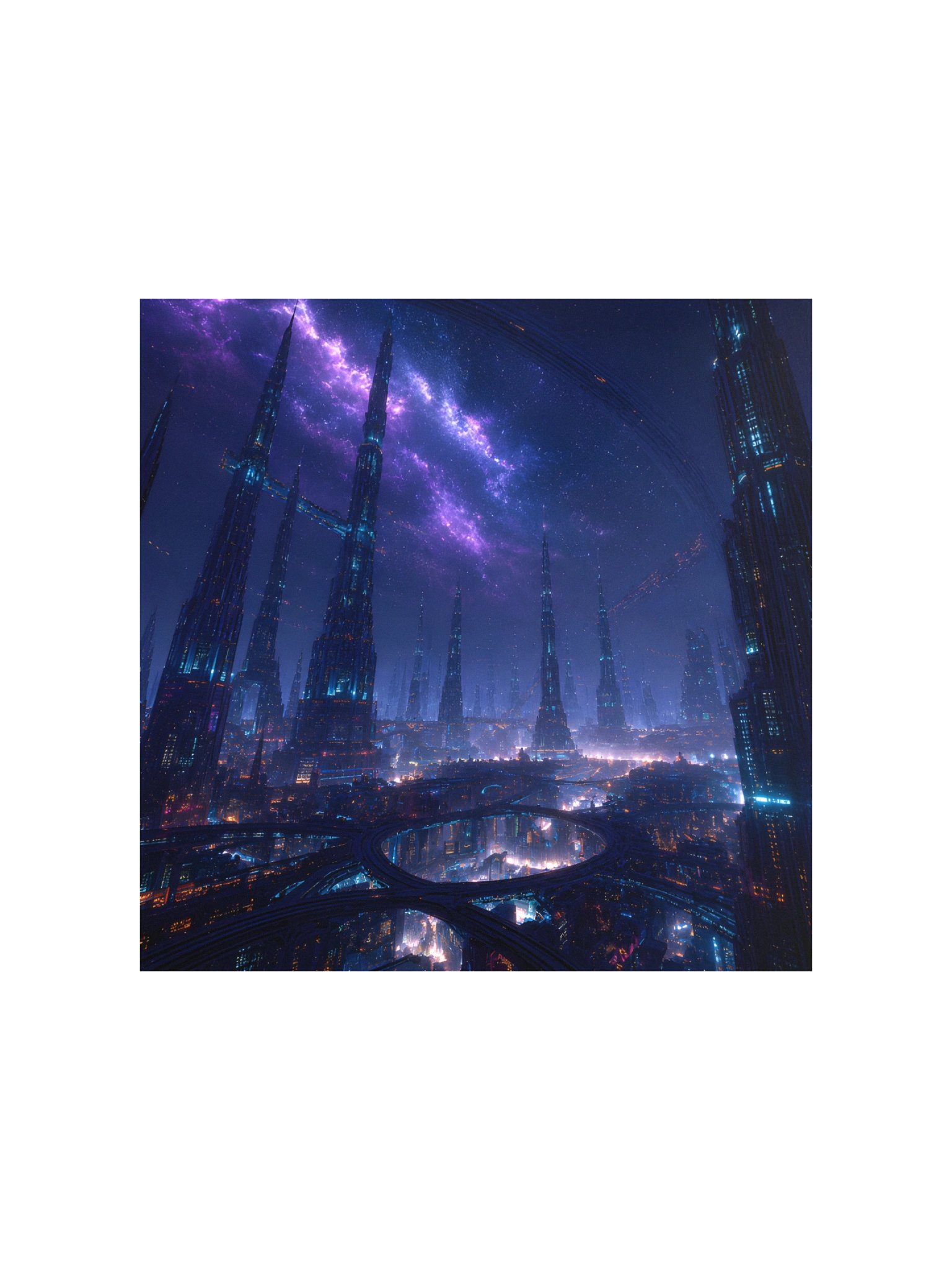 Neon Cyberpunk Cityscape Wall Art | Futuristic Galaxy Skyline Print | Gamer Room Decor Gift product image (2)