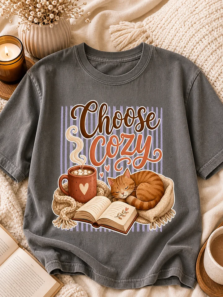 Comfort Colors “Choose Cozy” tee for shoppers who love soft reading-day outfits, warm drinks, and relaxed cozy-at-home style. product image (1)