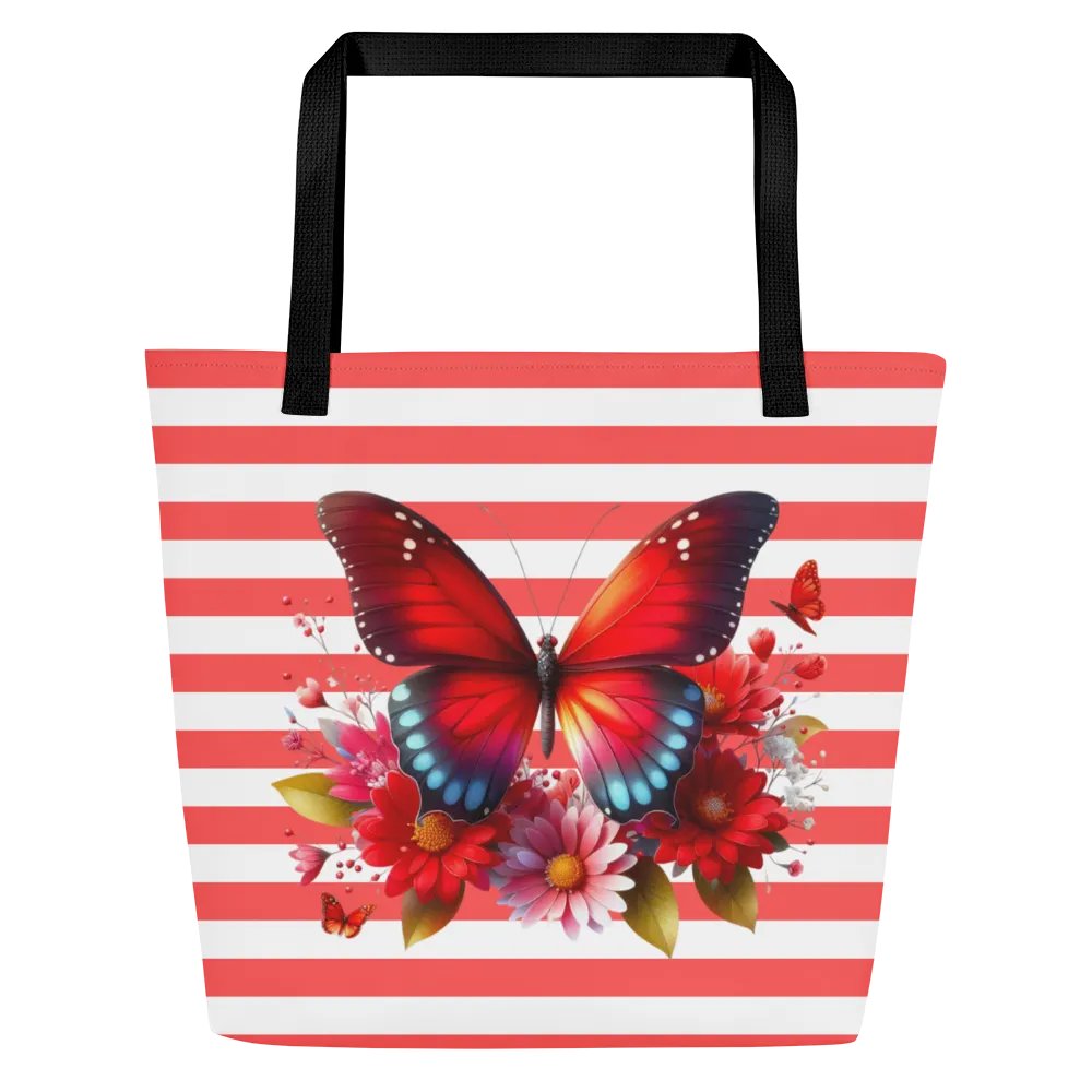 Vibrant Butterfly Paradise Red Stripped Tote Bag product image (3)