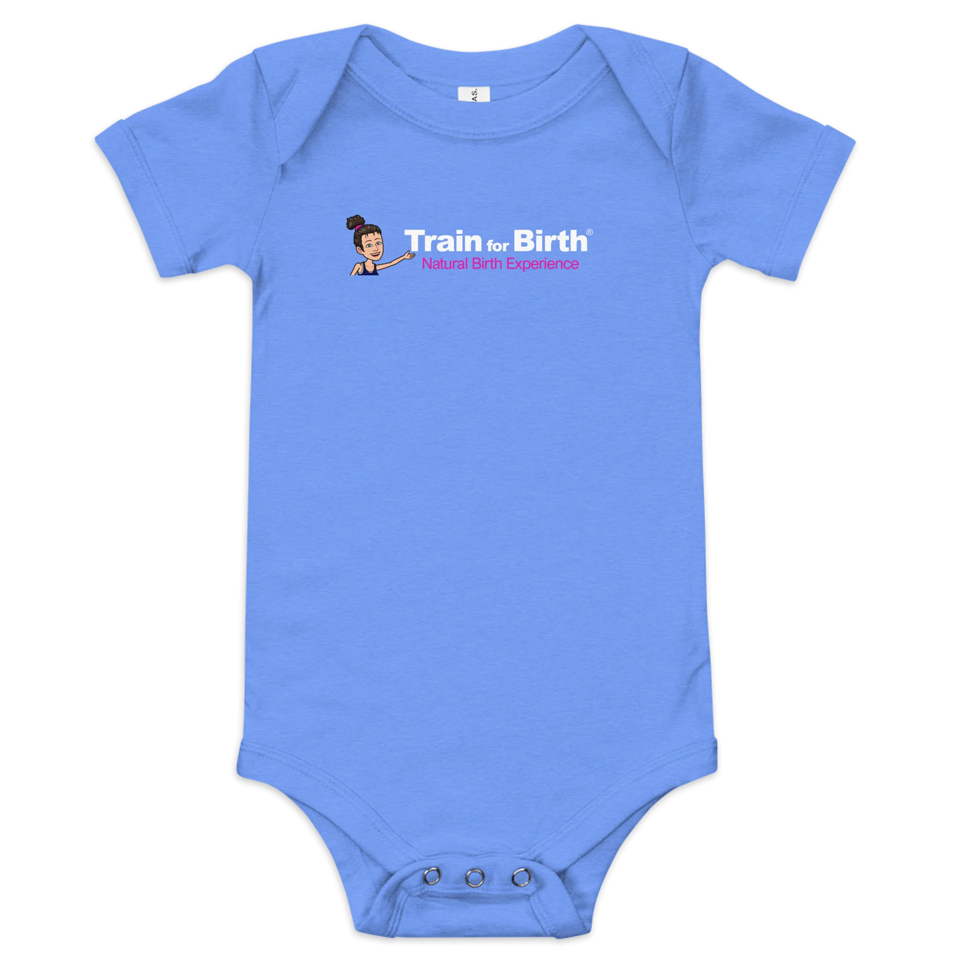 Train for Birth® Bella+Canvas Short Sleeve Heather Columbia Blue Baby Onesie product image (1)
