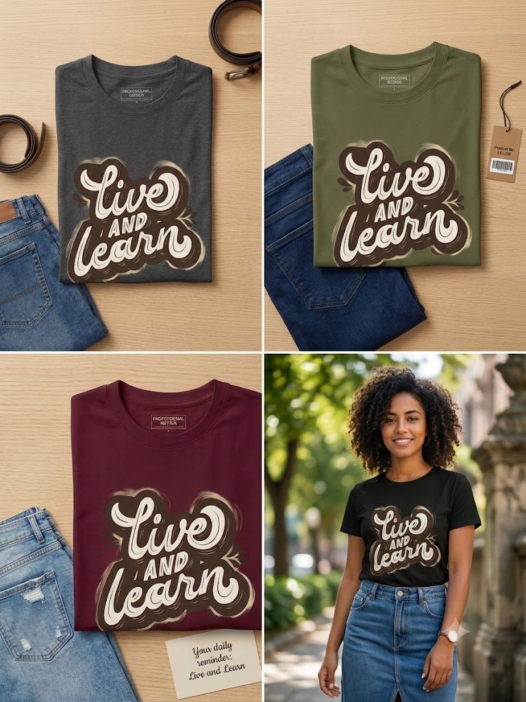Live and Learn T-Shirt | Inspirational Typography Graphic Tee for Women | Positive Quote Shirt | Motivational Gift product image (2)