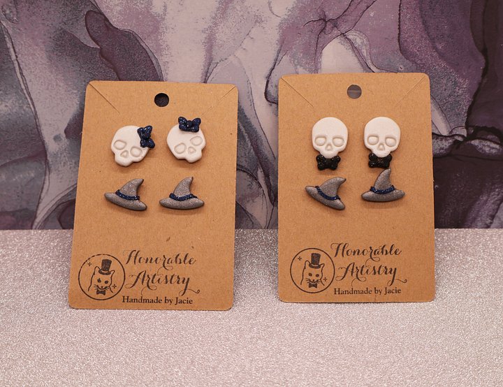 Blue-Grey Witchy Stud Earrings - Polymer Clay product image (1)