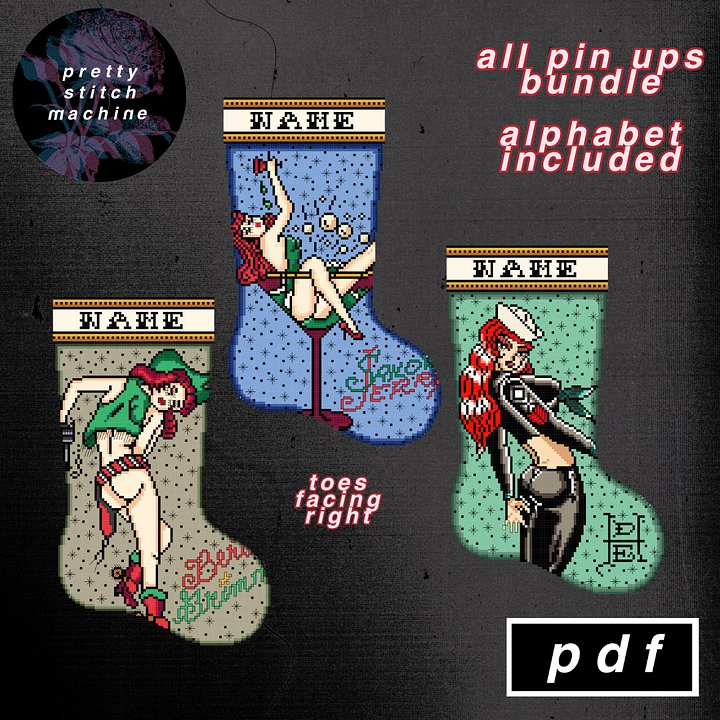 Traditional Tattoo Pin Up Girl Right-Facing Christmas Stocking Pattern Bundle product image (1)