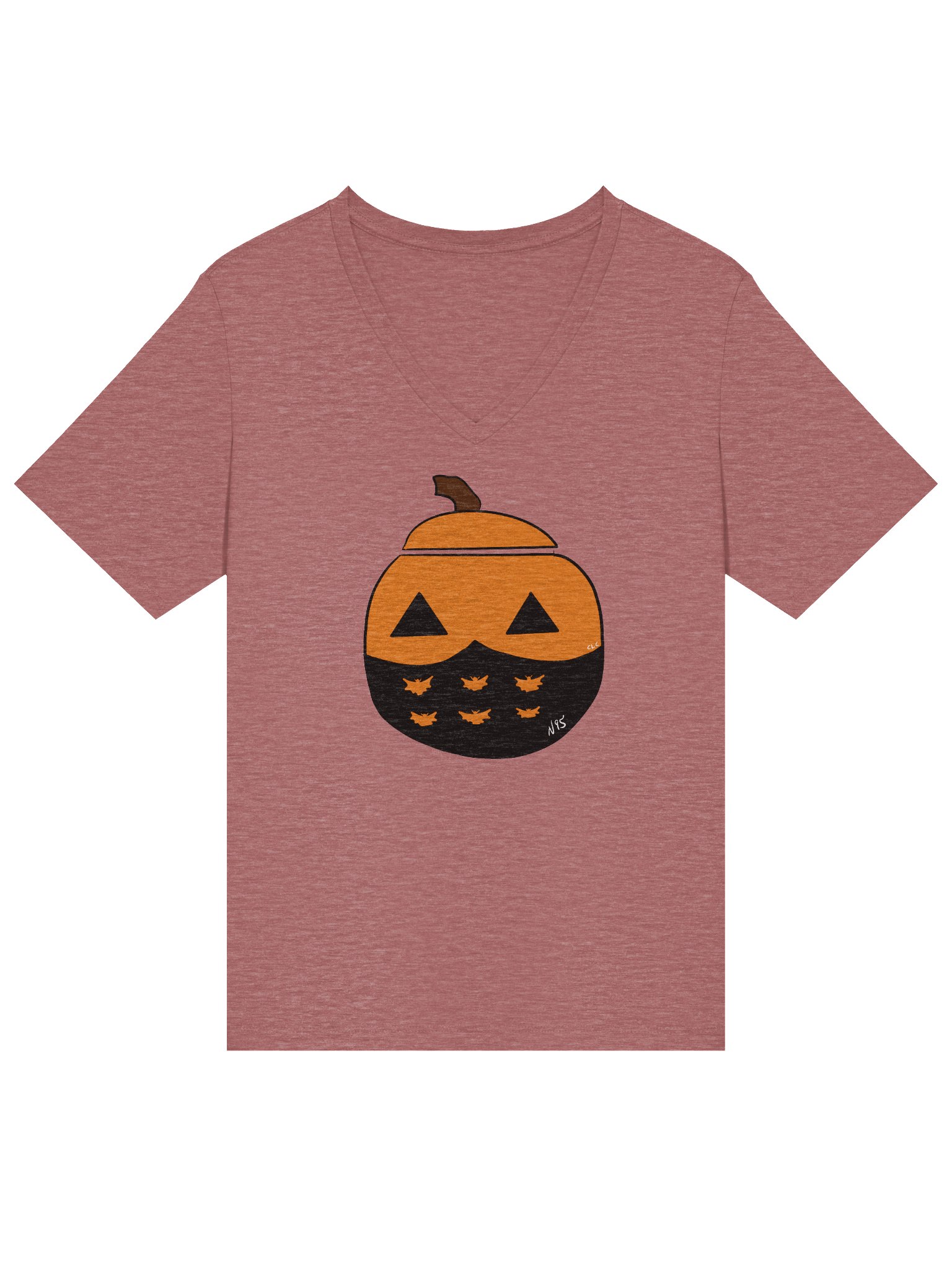 Mask-O-Lantern v-neck tee (black mask) product image (3)