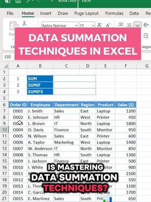 Learn 3 data summation techniques using sum, sumif and sumifs -  beginner to advanced #excel  #edutok #learnontiktokcontest #todayilearned #fyp 