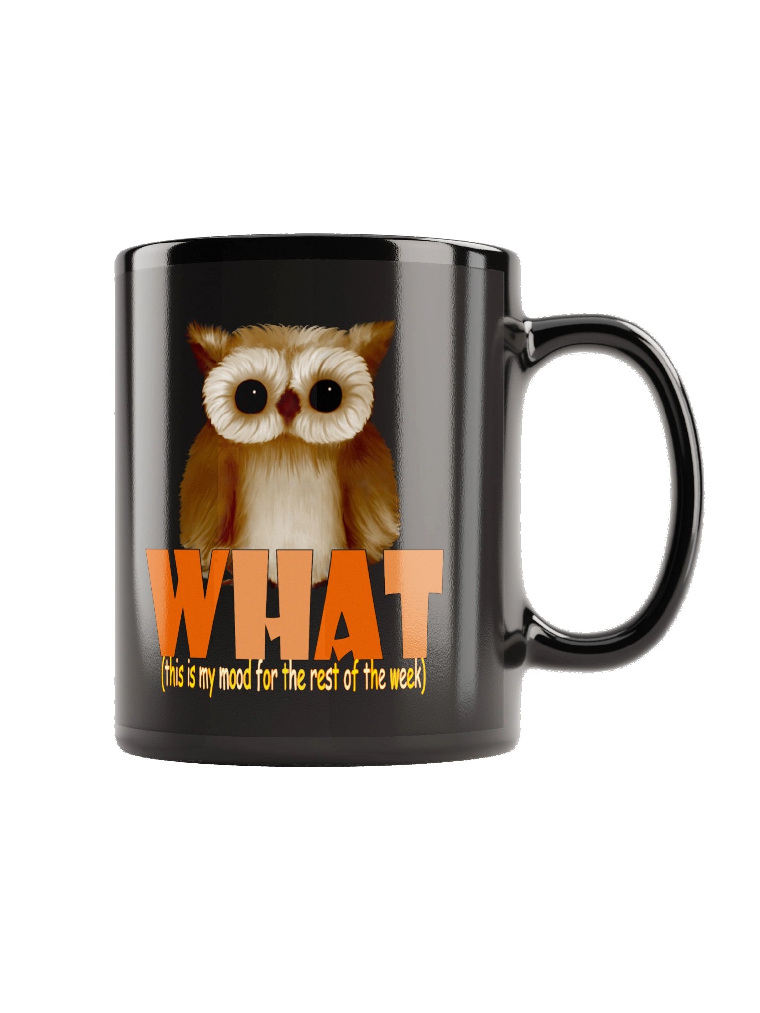 Owl "WHAT" Black Glossy Mug product image (1)