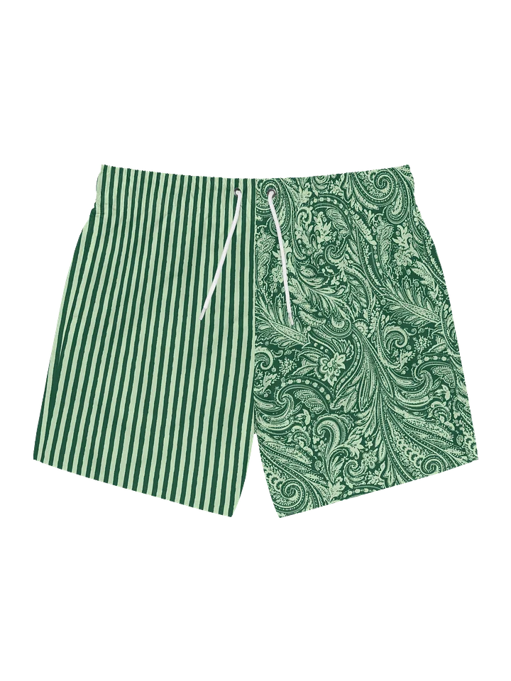 Seaweed Green Paisley and Stripes Swim Trunks product image (1)