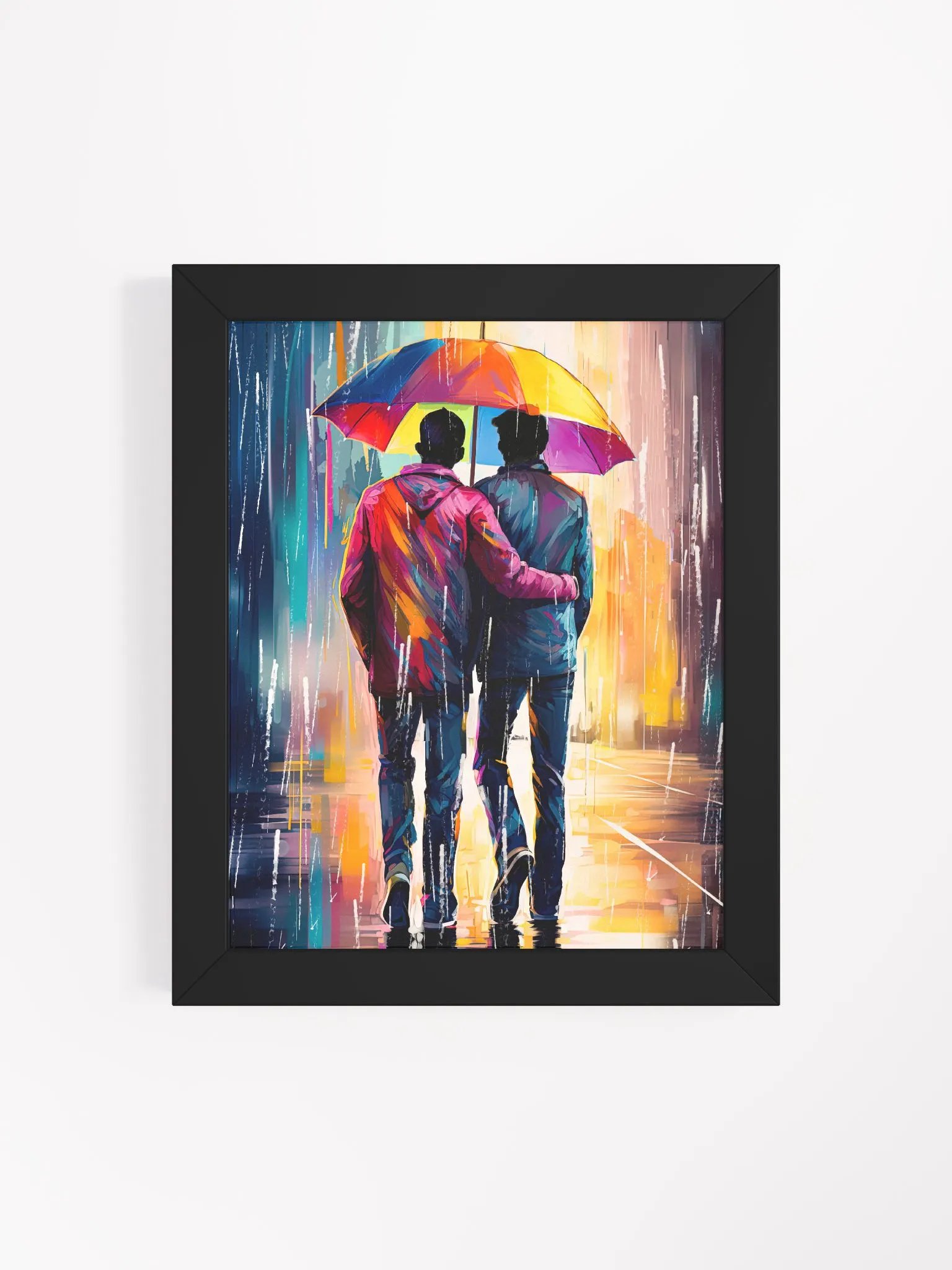 Gay Love In The Rain – Romantic Studio Framed Print product image (4)