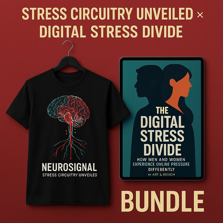 NEUROSIGNAL Stress Circuitry T‑Shirt + Digital Stress Divide E‑Book Bundle -  Gender Differences in Online Stress  -  M‑Art & Design - by art.4uand.me product image (1)