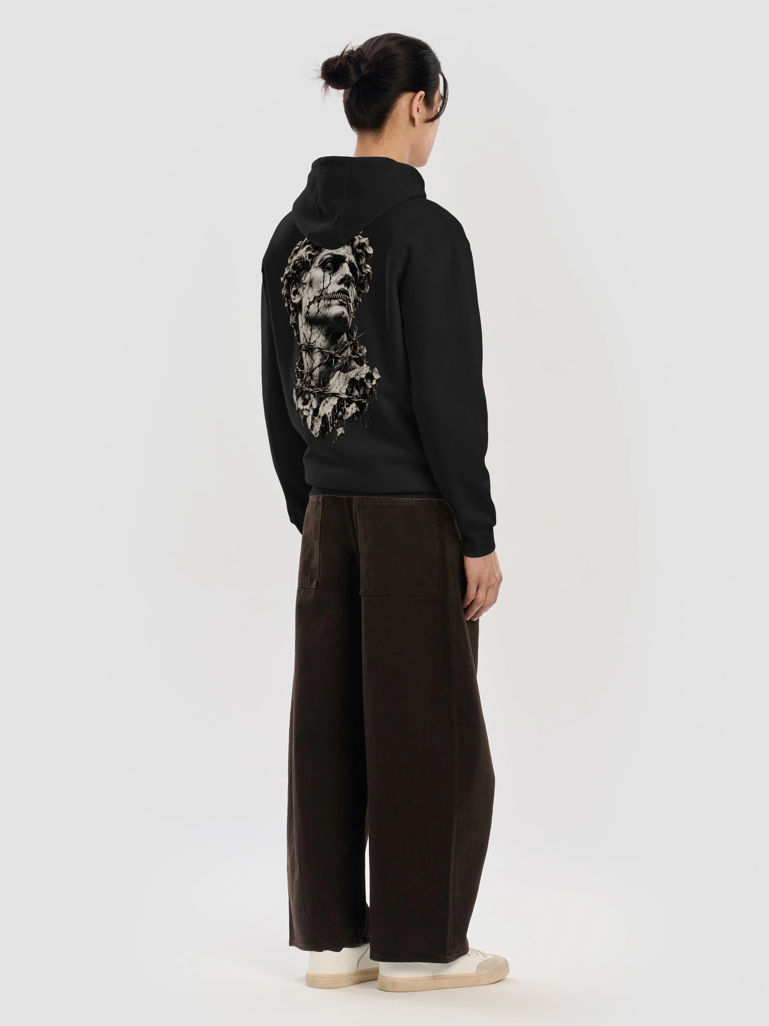 SILENCED Gothic Statue Hoodie, Black Distressed Streetwear Sweatshirt, Dark Art Graphic Pullover product image (51)