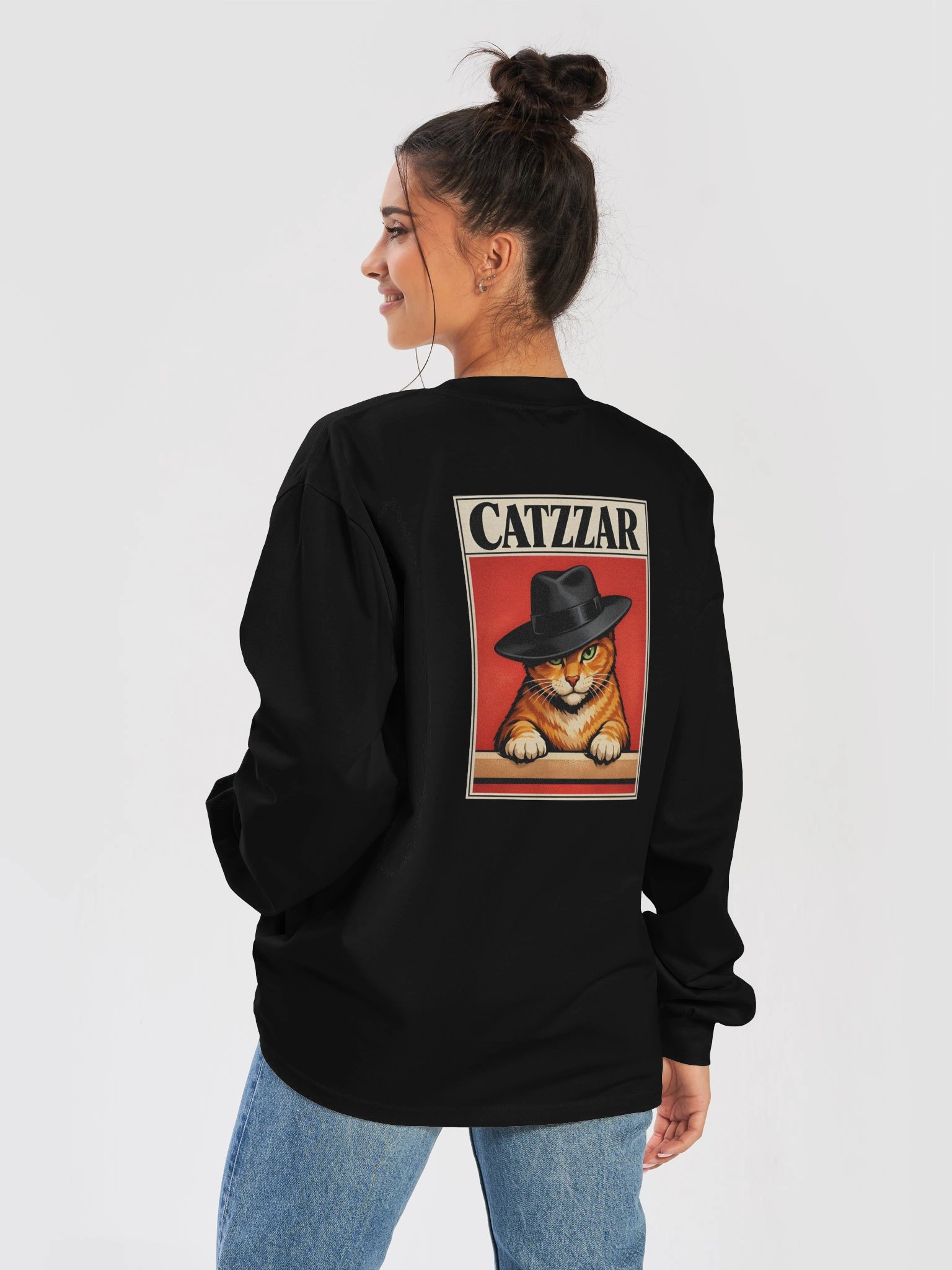 CATZZAR Soviet Propaganda Cat Poster, Vintage Ginger Tabby Art, Retro Mobster Cat Fedora Hat Streetwear Design product image (1)